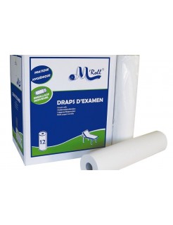 Drap d'examens ouaté recyclée lisse blanc 2 plis M'Roll 50x35cm 135 formats 18g/m2 (carton de 12 rouleaux)