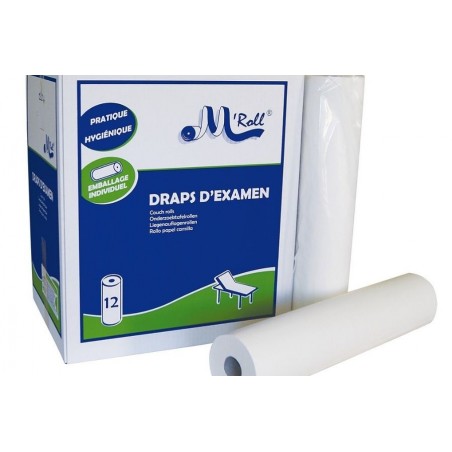 Drap d'examens ouaté recyclée lisse blanc 2 plis M'Roll 50x35cm 135 formats 18g/m2 (carton de 12 rouleaux)