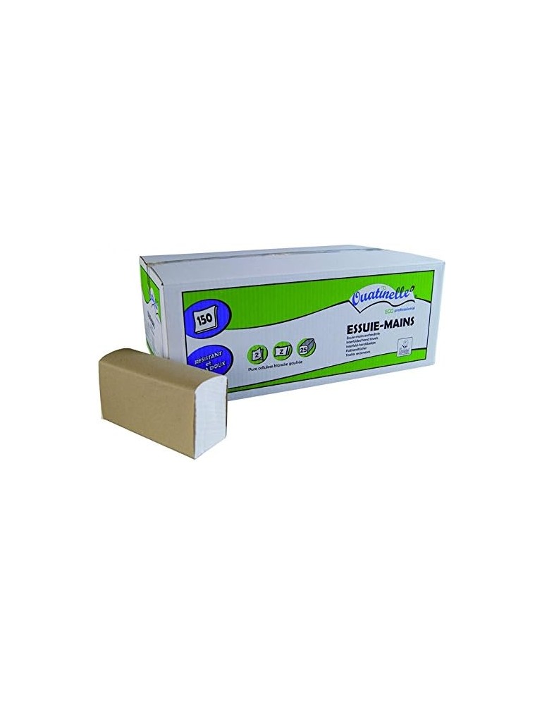 Essuie mains Ouatinelle micro gaufré pure ouate plié Z- 2plis 3750F 22x22,5cm (carton de 25 paquets)