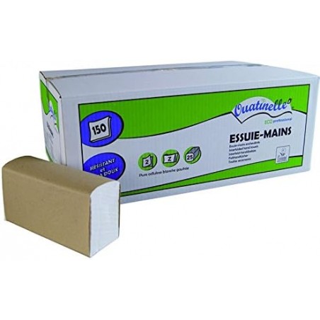 Essuie mains Ouatinelle micro gaufré pure ouate plié Z- 2plis 3750F 22x22,5cm (carton de 25 paquets)