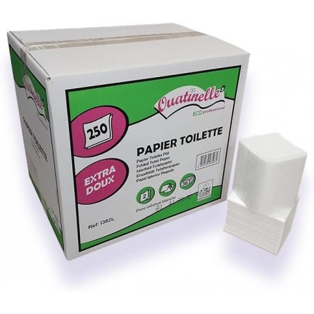 Papier hygiénique Ouatinelle plié 250 feuillets pure ouate 11x17 (carton de 36 paquets)