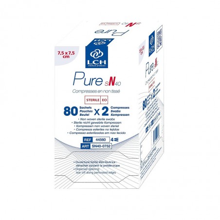 Compresses stériles non tissées LCH PURE SN40 7.5x7.5cm 40G (Boite de 80 sachets de 2)