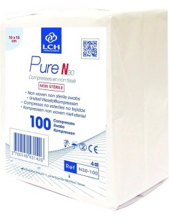 Lot de 10 - Compresses non tissées non stériles LCH 10x10cm 30G 4 plis (sachet de 100)