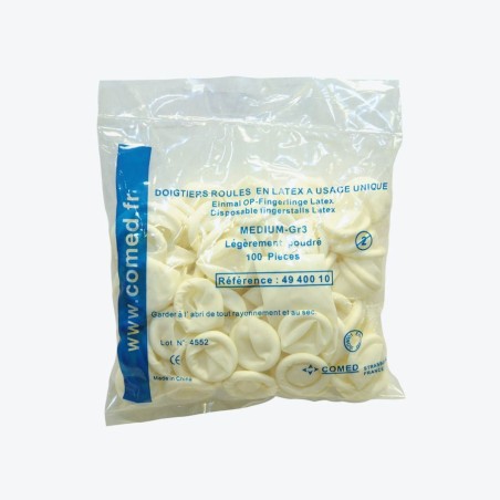Doigtier roulé latex sans poudre large n°4 COMED (sachet de 100)