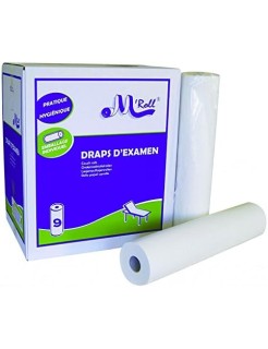 Drap d'examens ouaté recyclée lisse blanc 2 plis M'Roll 50x35cm 135 formats 18g/m2 (carton de 12 rouleaux)