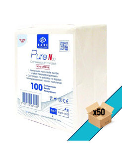 Carton de 50 - Compresses non tissées non stériles LCH 10x10cm 30G 4 plis (sachet de 100)
