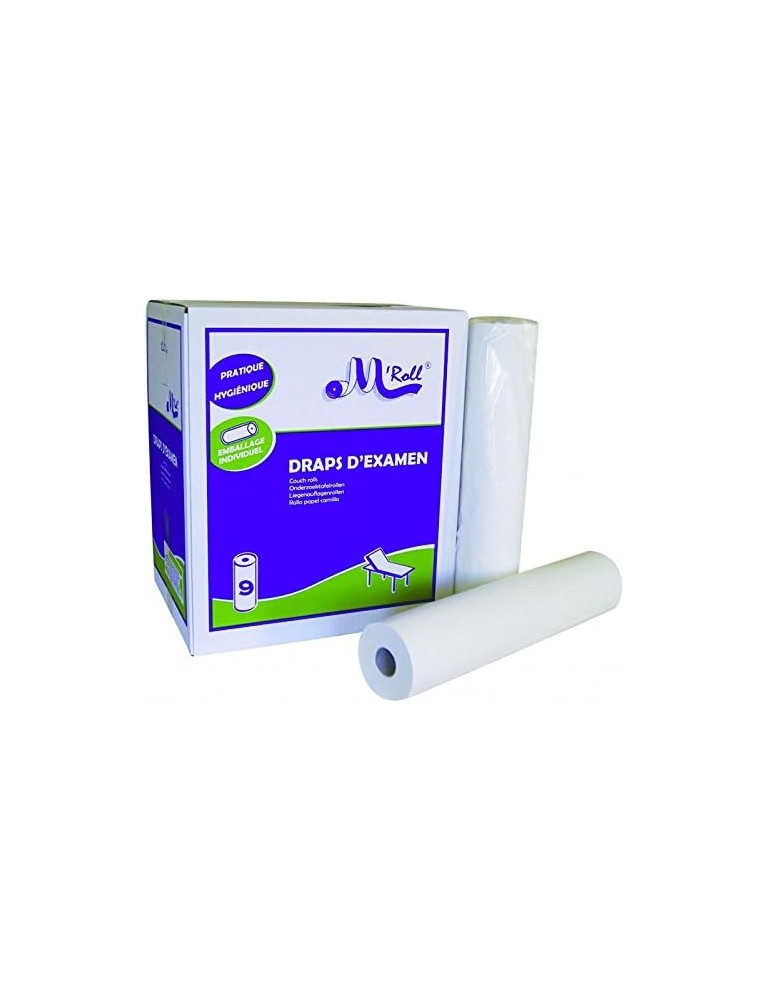 Drap d’examen Ouate Recyclée 2 Plis Lisse Blanc M'Roll 50x35 cm – Carton de 9 rouleaux