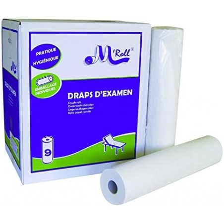 Drap d’examen Ouate Recyclée 2 Plis Lisse Blanc M'Roll 50x35 cm – Carton de 9 rouleaux