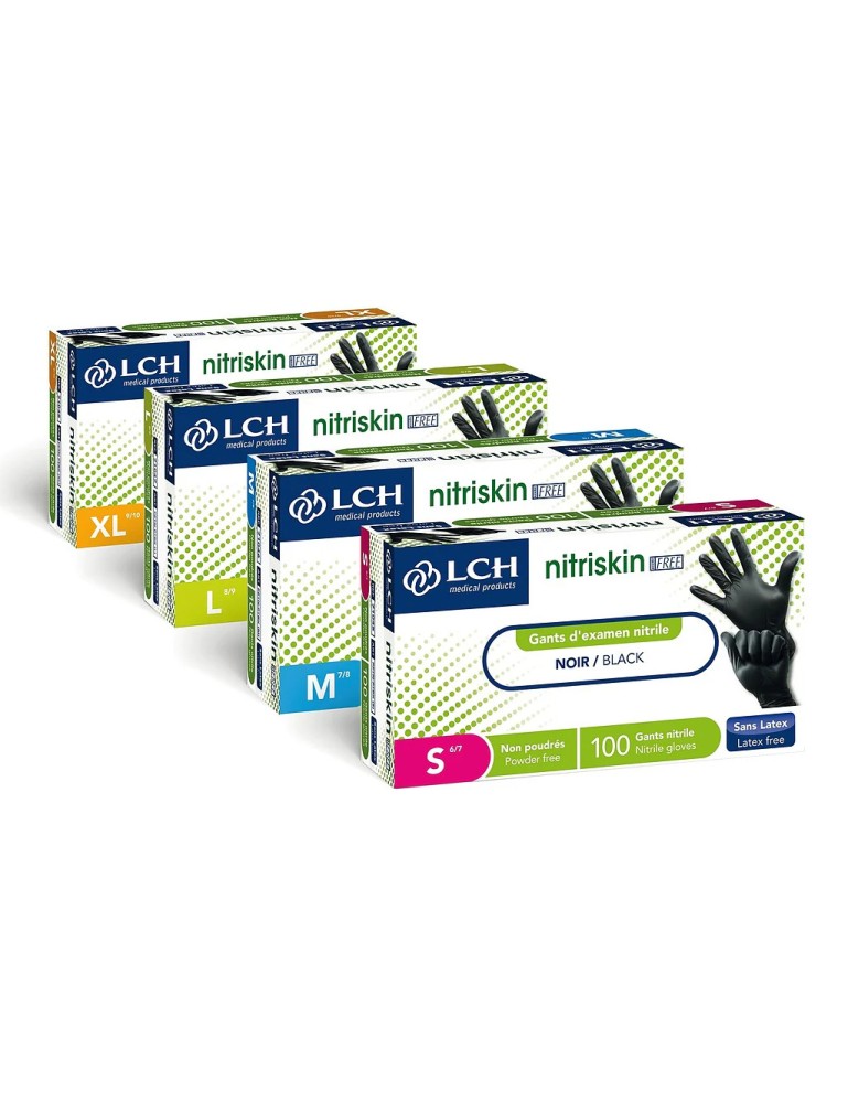 Gants Nitrile Nitriskin Non Poudrés – Noirs - Taille S, M ou L – Boîte de 100
