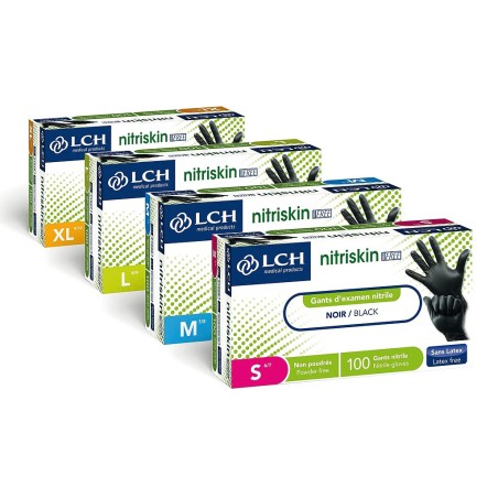 Gants Nitrile Nitriskin Non Poudrés – Noirs - Taille S, M ou L – Boîte de 100