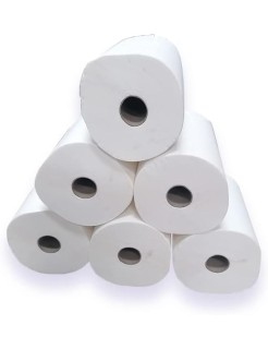 Essuie-mains pure ouate gaufré blanc 2x20g/m² - Pack de 6 rouleaux - 2 plis - 90m en continu - Largeur 20cm