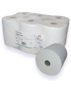 Essuie-mains pure ouate gaufré blanc 2x20g/m² - Pack de 6 rouleaux - 2 plis - 90m en continu - Largeur 20cm