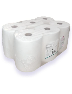 Essuie-mains pure ouate gaufré blanc 2x20g/m² - Pack de 6 rouleaux - 2 plis - 90m en continu - Largeur 20cm