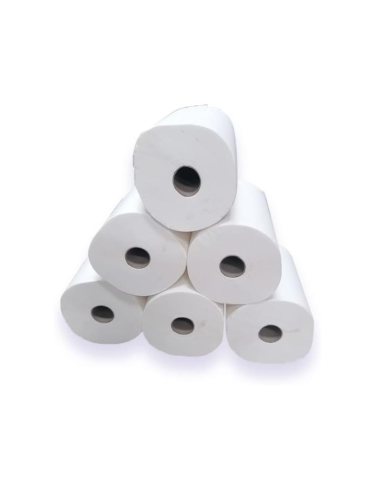 Essuie-mains pure ouate gaufré blanc 2x20g/m² - Pack de 6 rouleaux - 2 plis - 90m en continu - Largeur 20cm
