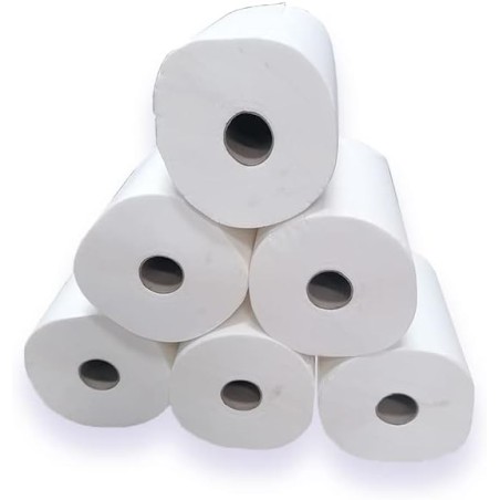Essuie-mains pure ouate gaufré blanc 2x20g/m² - Pack de 6 rouleaux - 2 plis - 90m en continu - Largeur 20cm