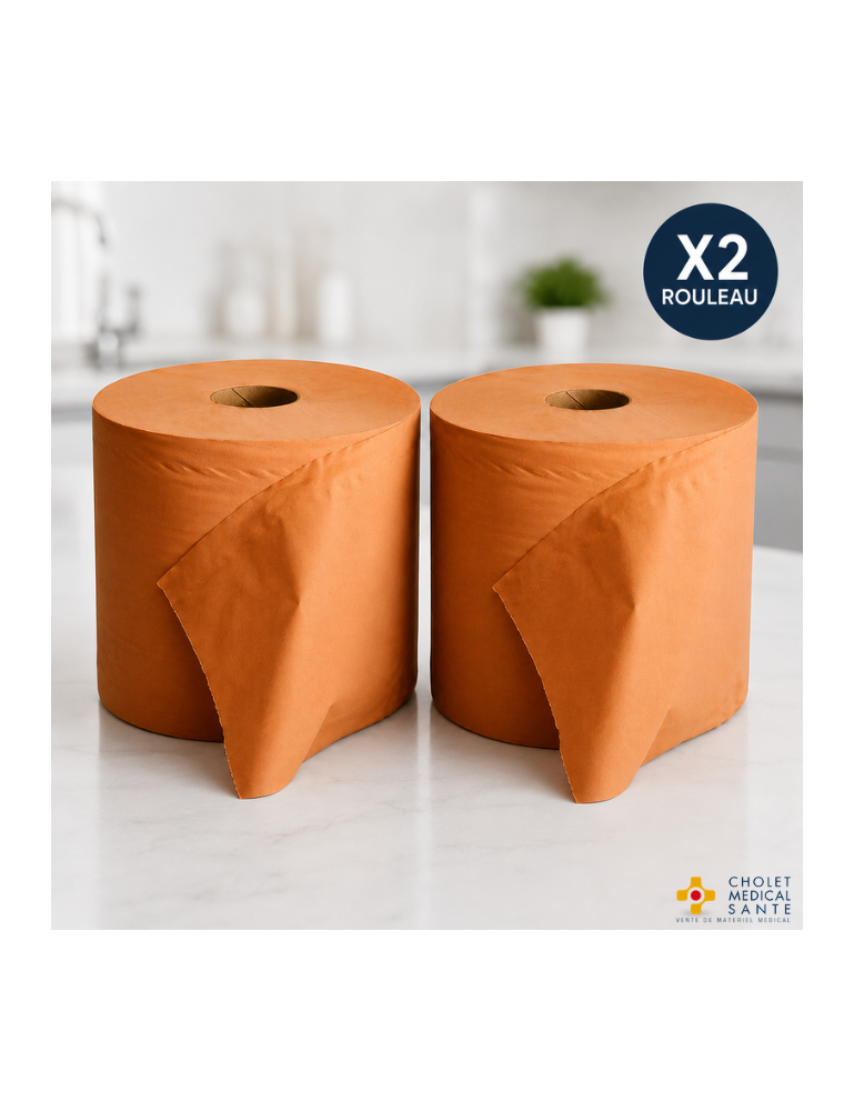 Bobine d'essuyage industrielle chamois T1000 - 20x25cm - 2 plis - Pack de 2