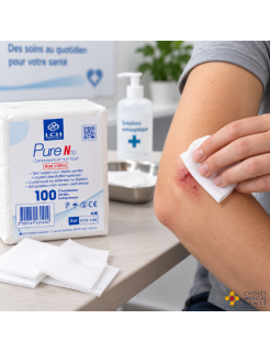 Compresses non tissées non stériles 10x10cm 30G 4 plis (sachet de 100)