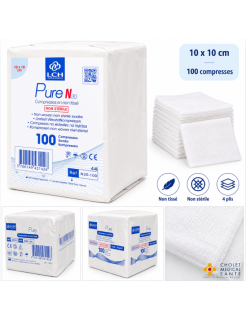 Compresses non tissées non stériles 10x10cm 30G 4 plis (sachet de 100)