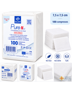 Compresses non tissées non stériles PURE N30 7.5x7.5cm 30G - 4plis (sachet de 100)