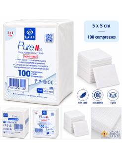 Compresses non tissées non stériles LCH PURE N30 5x5cm 30G - 4plis (sachet de 100)