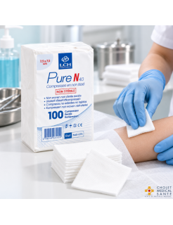 Compresses non stériles non tissées PURE N40 7.5x7.5cm 40G - 4plis (sachet de 100)