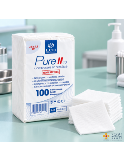 Compresses non stériles non tissées PURE N40 7.5x7.5cm 40G - 4plis (sachet de 100)