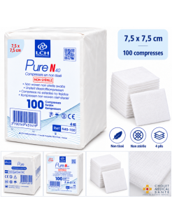 Compresses non stériles non tissées PURE N40 7.5x7.5cm 40G - 4plis (sachet de 100)