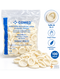 Doigtier roulé latex sans poudre large n°4 Taille M COMED (sachet de 100)