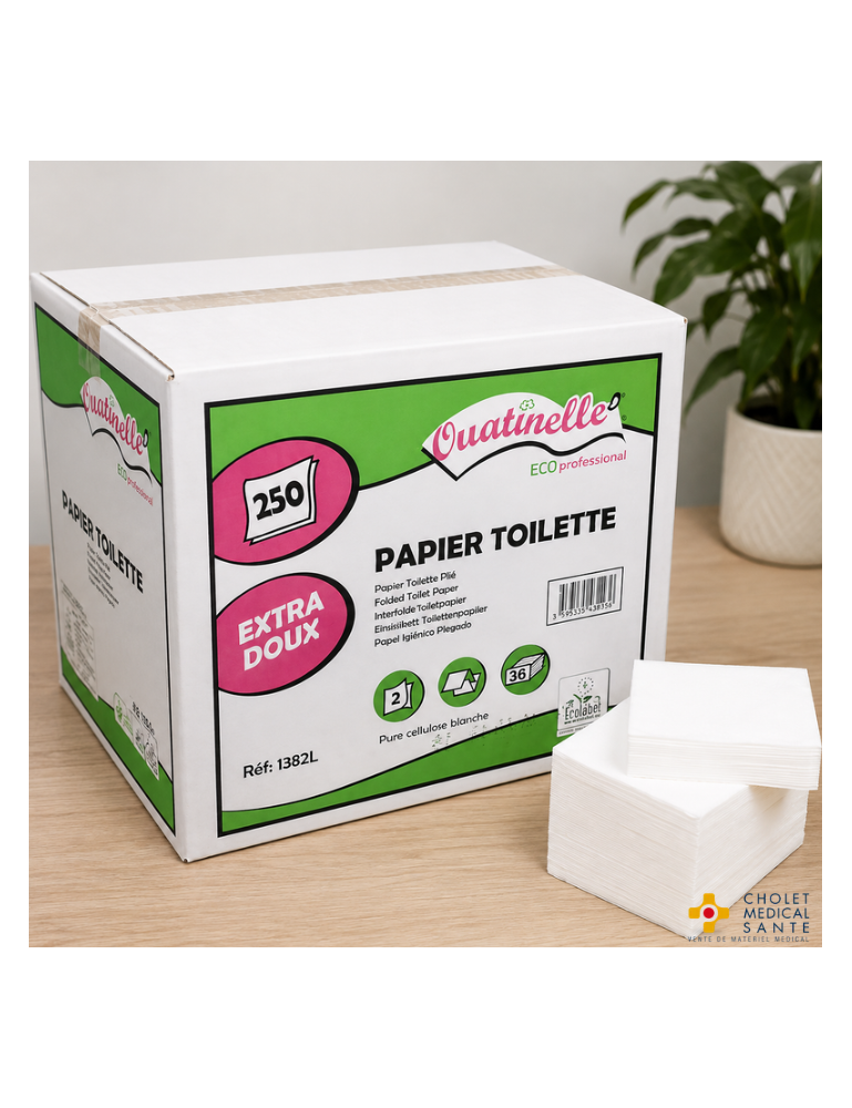 Papier hygiénique Ouatinelle plié 250 feuillets pure ouate 11x17 (carton de 36 paquets)