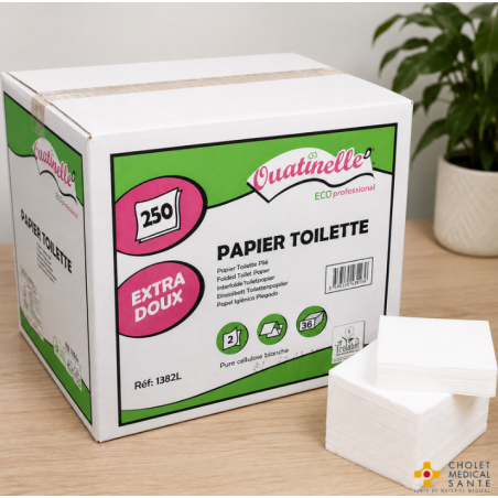 Papier hygiénique Ouatinelle plié 250 feuillets pure ouate 11x17 (carton de 36 paquets)