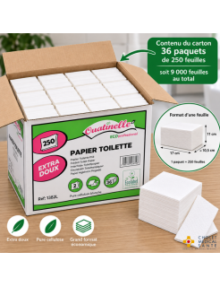 Papier hygiénique Ouatinelle plié 250 feuillets pure ouate 11x17 (carton de 36 paquets)