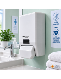 Distributeur SCJ Savon/Gel hydroalcoolique Manuel Blanc Soft-touch 1L