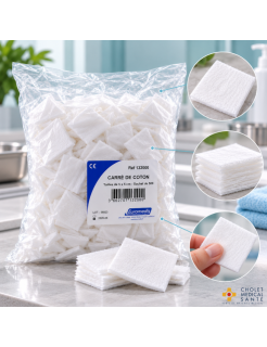 Coton carré 5 × 5 cm EUROMEDIS – Texture douce et absorbante pour les soins quotidiens