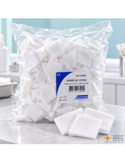 EUROMEDIS – Carrés de coton blanc hydrophile 5 × 5 cm – Sachet de 500 unités