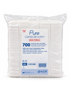 LCH – Carrés de coton hydrophile blanc 5 x 5 cm non stériles – Sachet de 700 unités