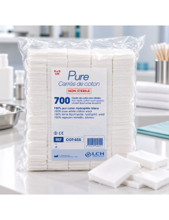 LCH – Carrés de coton hydrophile blanc 5 x 5 cm non stériles – Sachet de 700 unités