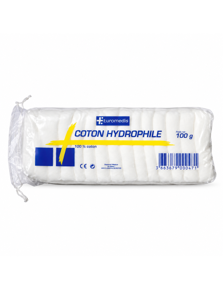 EUROMEDIS – Coton hydrophile blanc 100 % pur coton – Sachet de 100 g