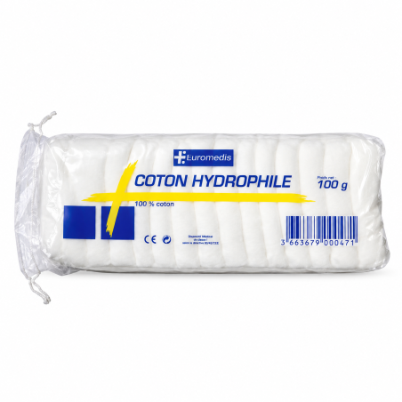 EUROMEDIS – Coton hydrophile blanc 100 % pur coton – Sachet de 100 g