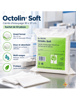 HARTMANN Octolin Soft – Carrés d'essuyage grand format 30 × 37 cm – Conditionnement de 50 unités