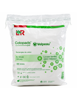 L&R Velpeau Cotopads – Rectangles de coton 8 × 10 cm pour soins et hygiène – Sachet de 200 pièces