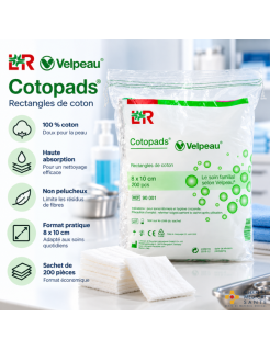 Cotopads Velpeau – Rectangles de coton doux et absorbants 8 × 10 cm – Conditionnement de 200 unités
