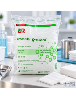 L&R Velpeau Cotopads – Rectangles de coton 8 × 10 cm pour soins et hygiène – Sachet de 200 pièces