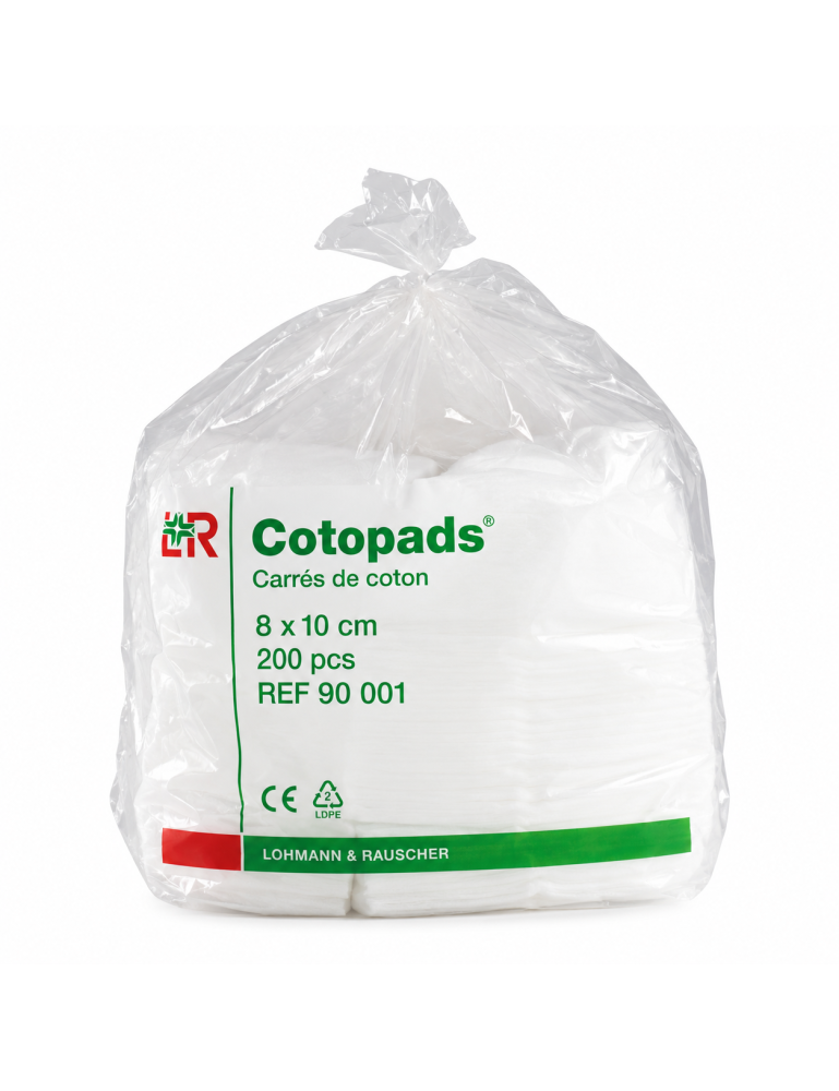 L&R Cotopads – Carrés de coton hydrophile doux et absorbants – 8 x 10 cm – Sachet de 200 pièces