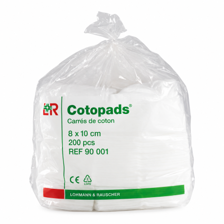 L&R Cotopads – Carrés de coton hydrophile doux et absorbants – 8 x 10 cm – Sachet de 200 pièces
