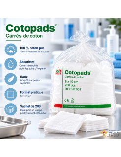Carrés de coton Cotopads L&R – 100 pour cent coton pur, doux et absorbants – 8 x 10 cm – Lot de 200