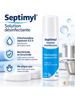 Solution désinfectante bactéricide et levuricide à la chlorhexidine 0,5 % pour les soins d'hygiène – 100 mL