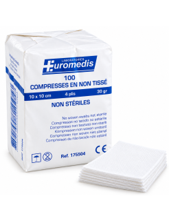 Compresses médicales EUROMEDIS 10 x 10 cm – Non stériles, douces et absorbantes – Pour soins et nettoyage cutané – Sachet de 100
