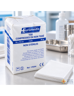 Compresses médicales EUROMEDIS 10 x 10 cm – Non stériles, douces et absorbantes – Pour soins et nettoyage cutané – Sachet de 100