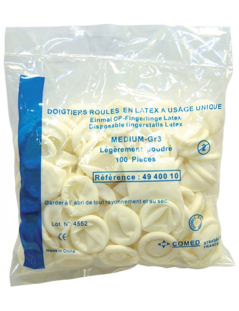 Doigtier roulé latex sans poudre large n°4 (sachet de 100) Doigtier roulé latex sans poudre large n°4 (sachet de 100)
