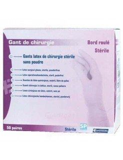 Gant de chirurgie stérile latex, bord roulé -taille 8-1/2 (boite de 50 paires)